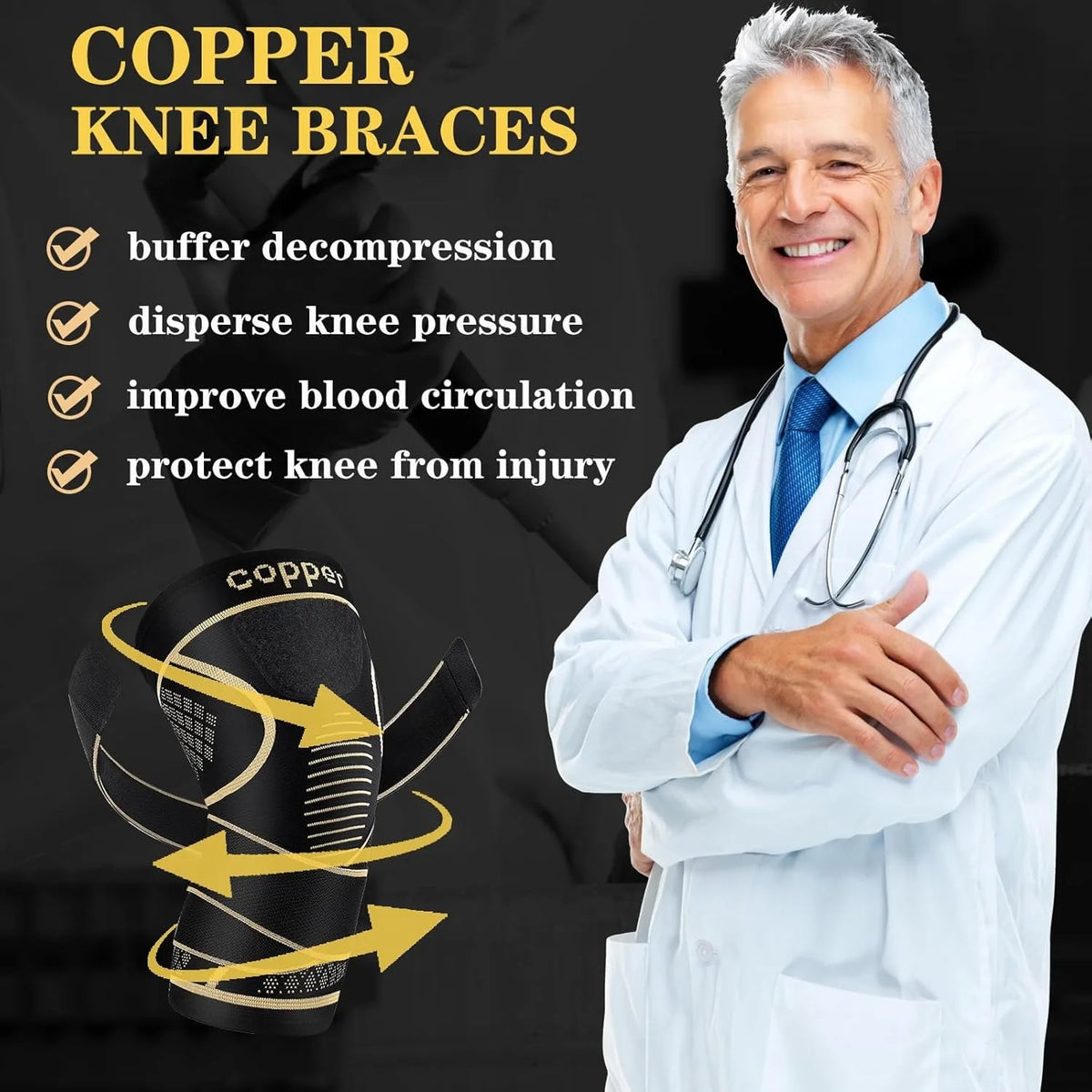 Copper Knee Braces with Straps 2-Pack