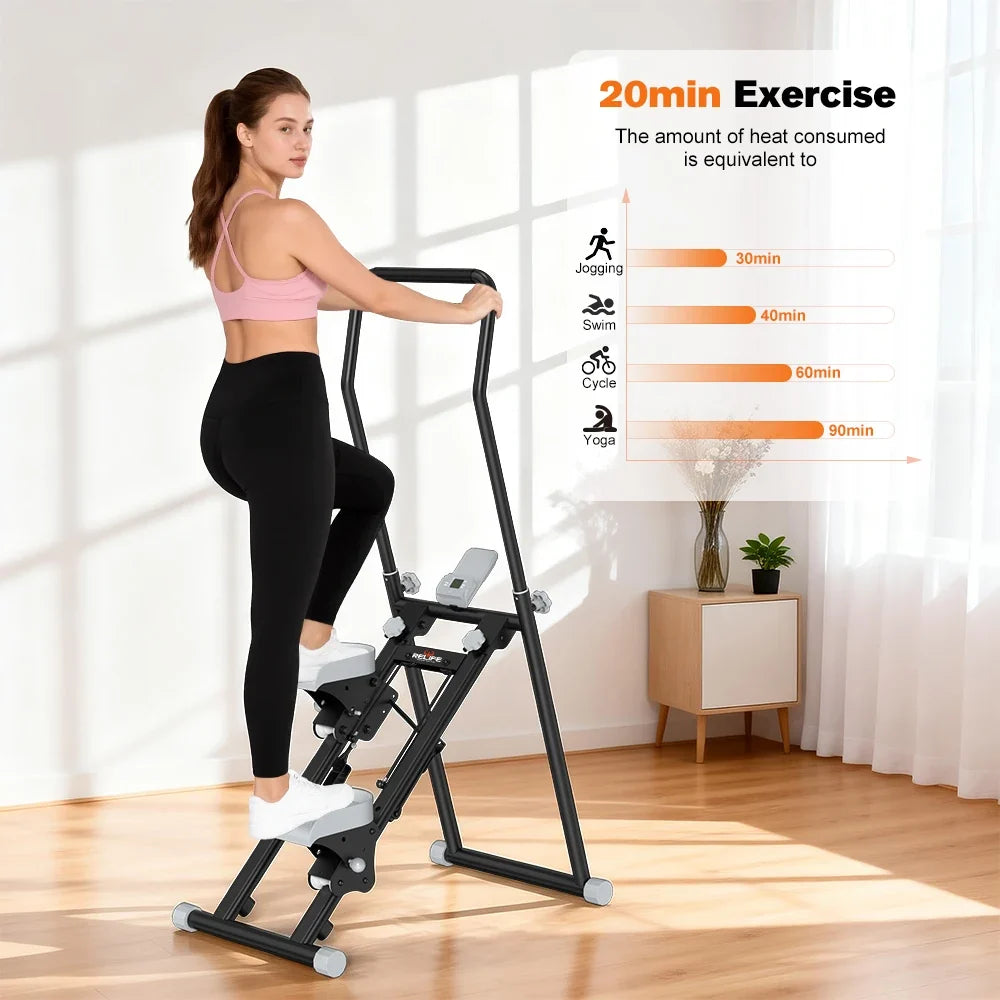 Foldable Stair Stepper For Home Gym With LCD Monitor Pedals